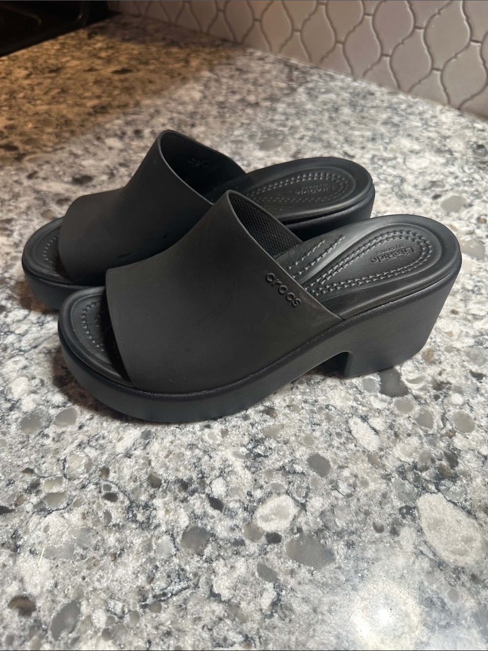 CROCS Black Platform Slide Mules